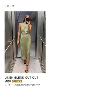 Zara Green Linen Cut-out Midi Dress